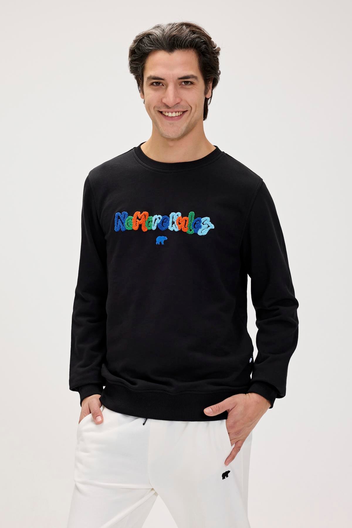 Furry Siyah Erkek Baskılı Sweatshirt