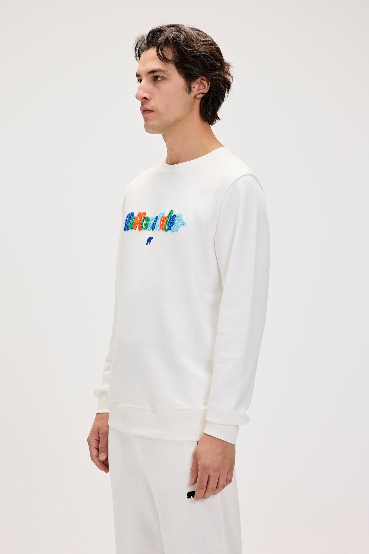 Furry Beyaz Erkek Baskılı Sweatshirt