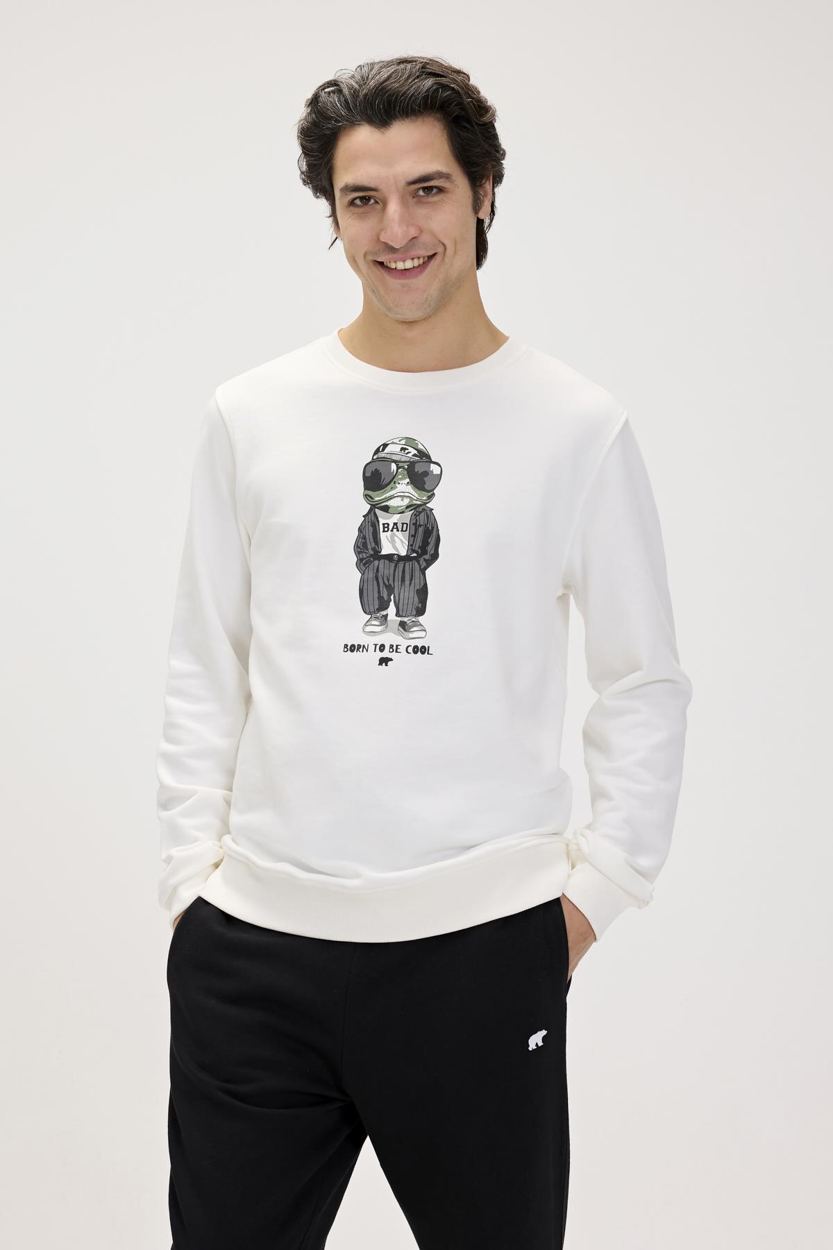 Gator Beyaz Erkek Baskılı Sweatshirt