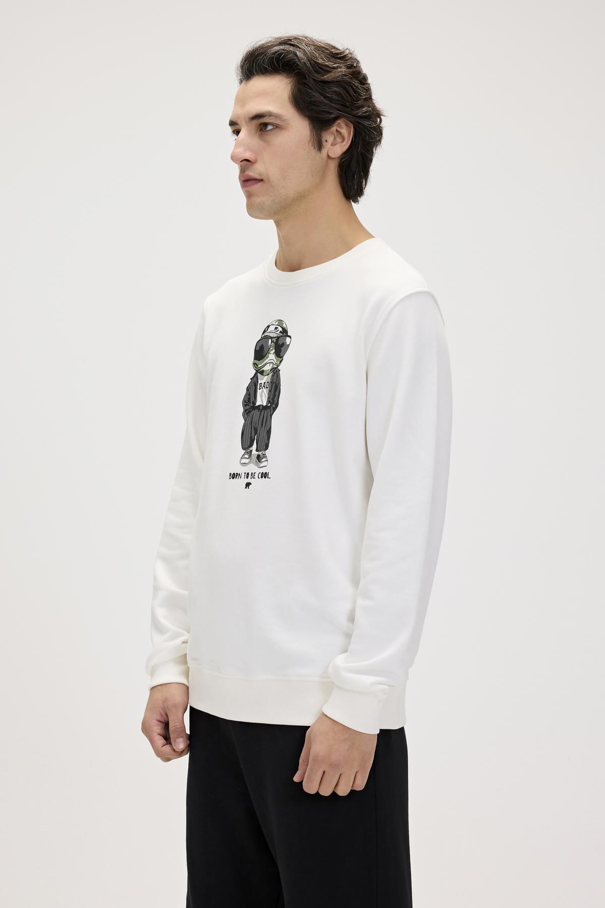 Gator Beyaz Erkek Baskılı Sweatshirt