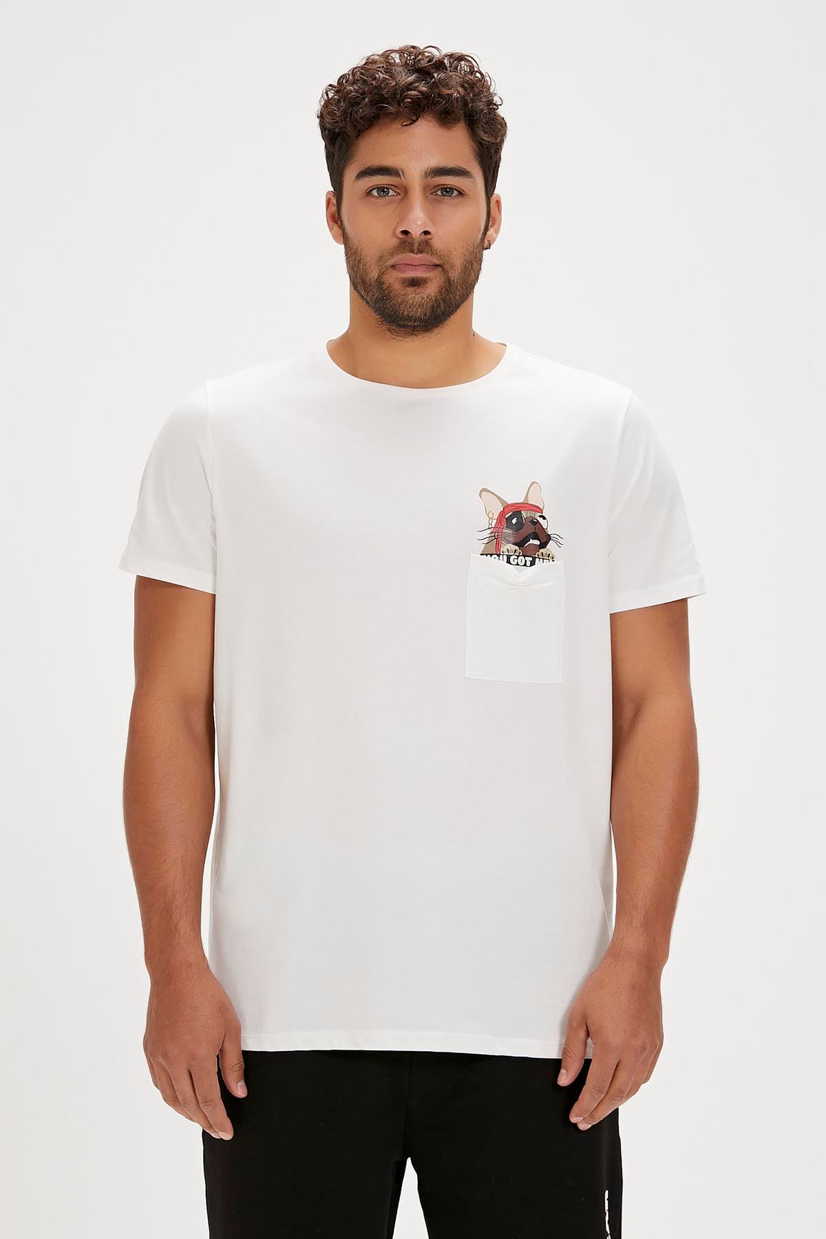 Gotcha Beyaz Baskılı Erkek Tişört