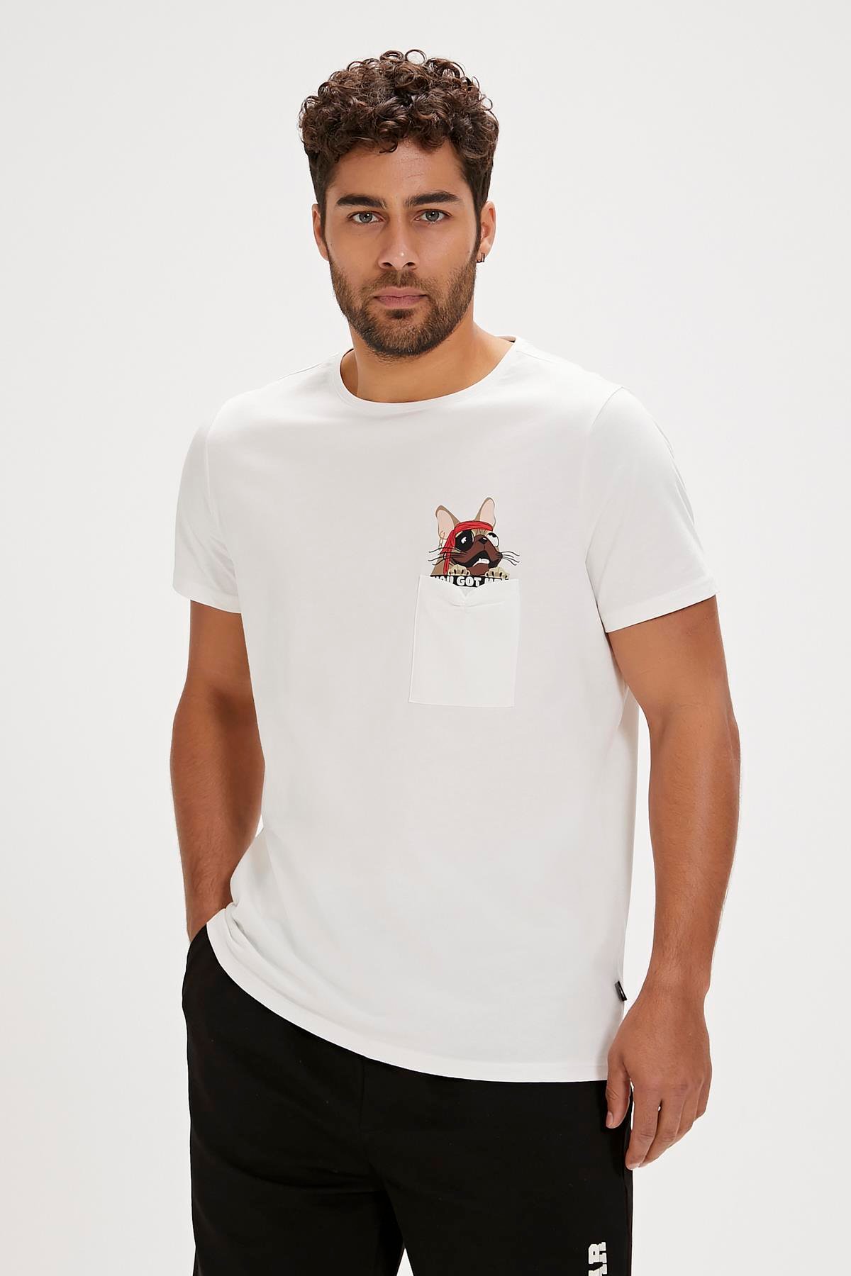 Gotcha Beyaz Baskılı Erkek Tişört
