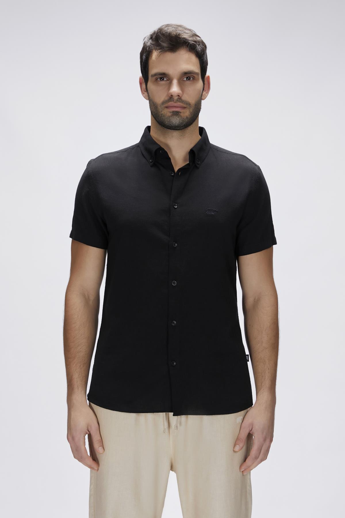 Grady Siyah Kısa Kollu Erkek Gömlek