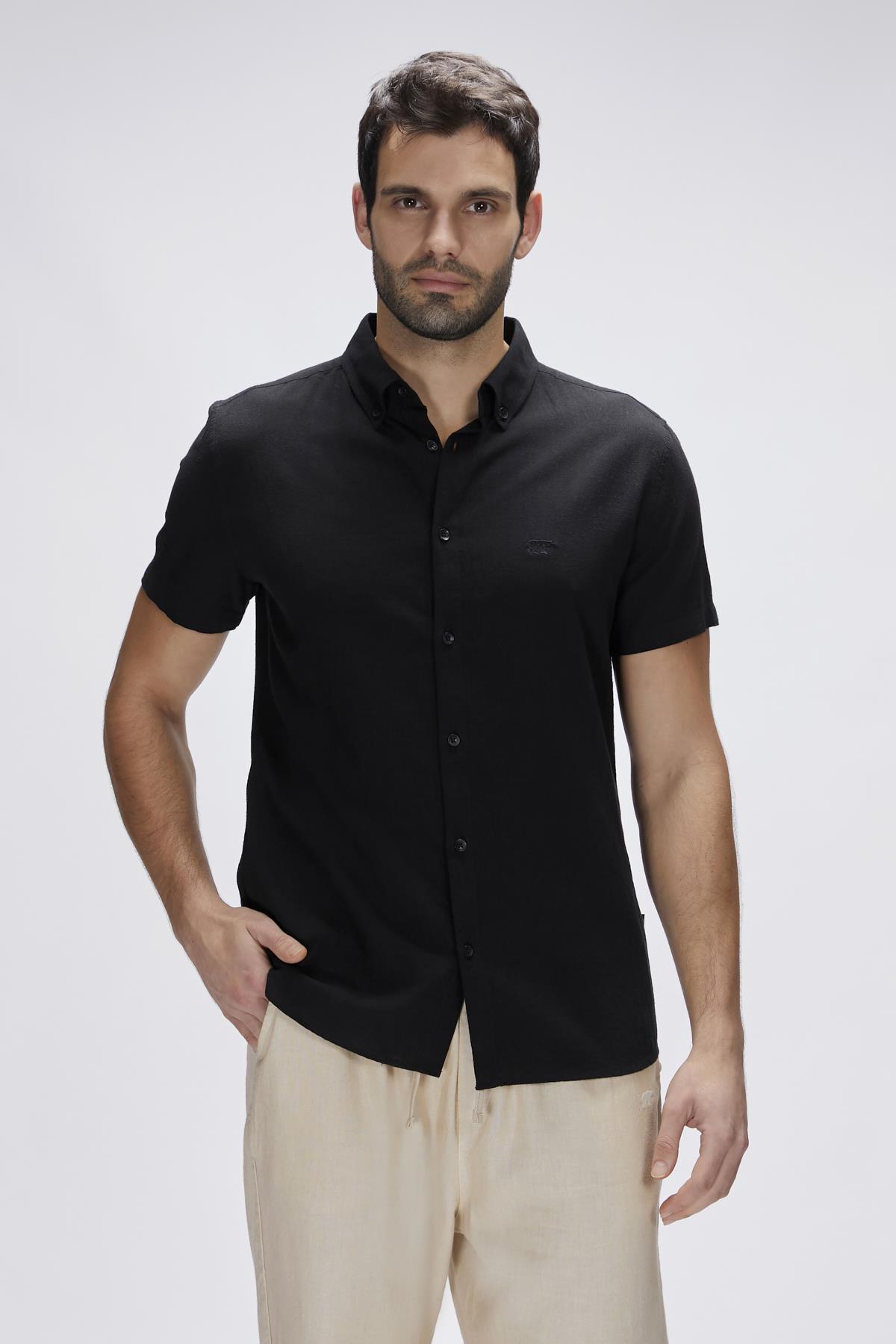 Grady Siyah Kısa Kollu Erkek Gömlek