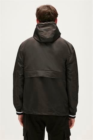 Hurricane Windbreaker Siyah Kanguru Cep Erkek Rüzgarlık