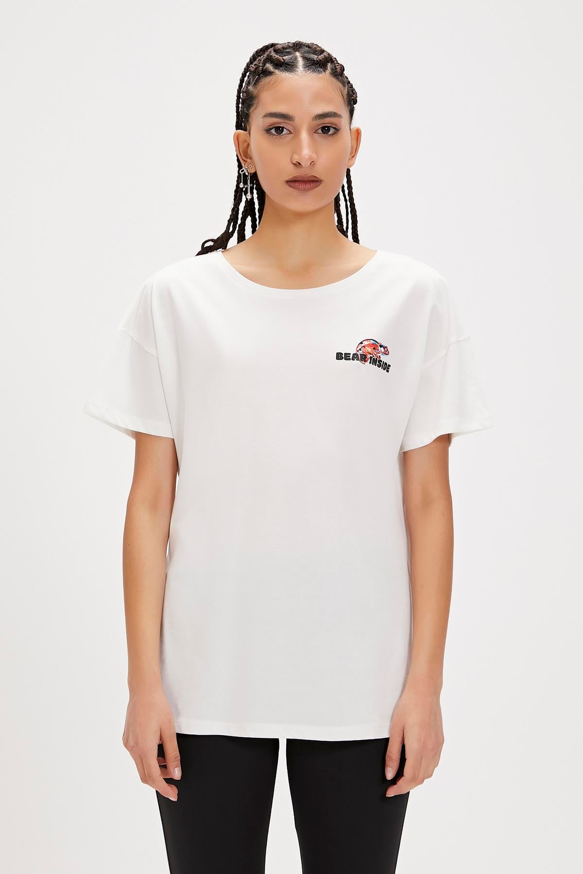 Ina White Printed Womens T-Shirt
