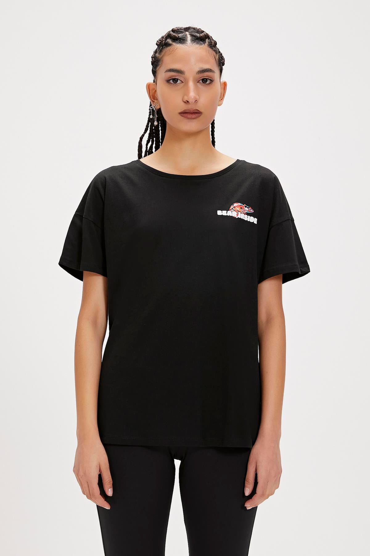 Ina Black Printed Womens T-Shirt