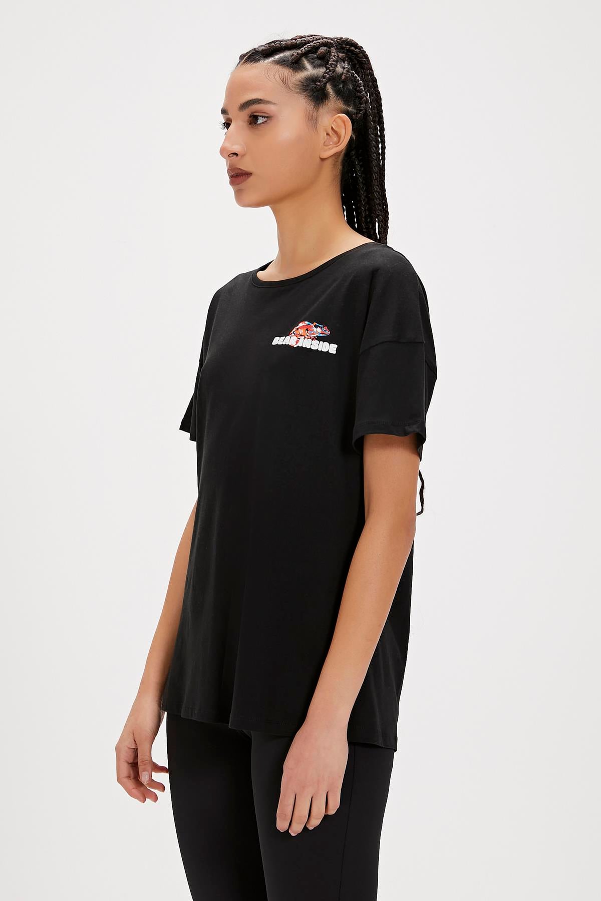 Ina Black Printed Womens T-Shirt