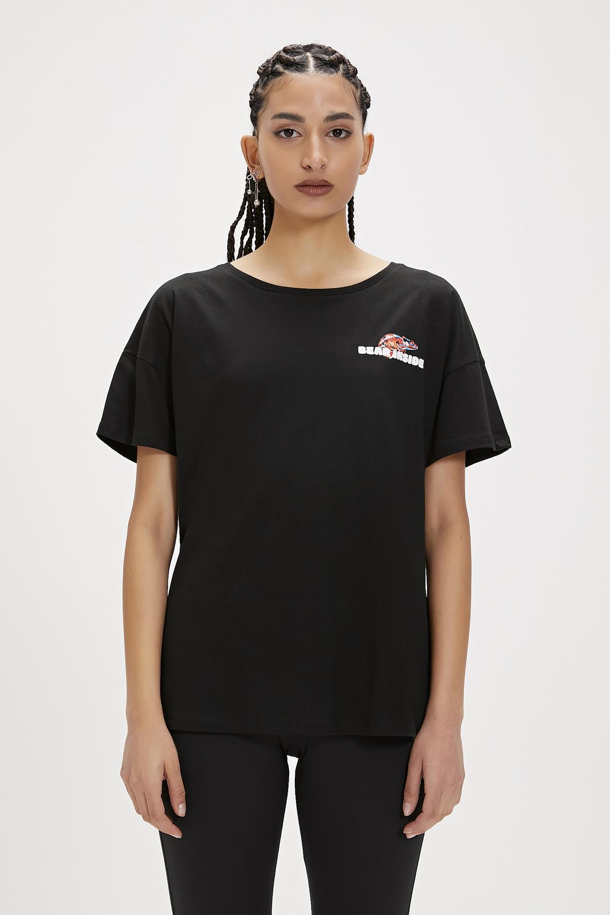 Ina Black Printed Womens T-Shirt