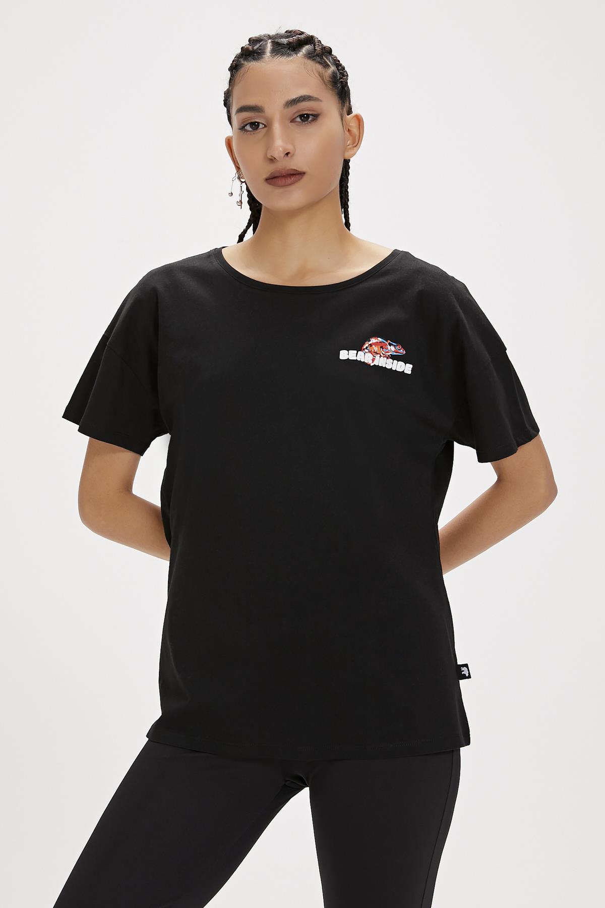 Ina Black Printed Womens T-Shirt