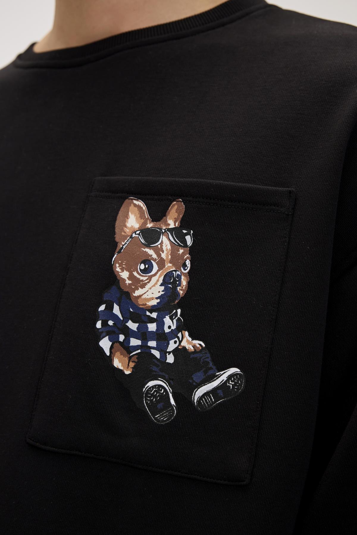 Javed Siyah Erkek Baskılı Sweatshirt