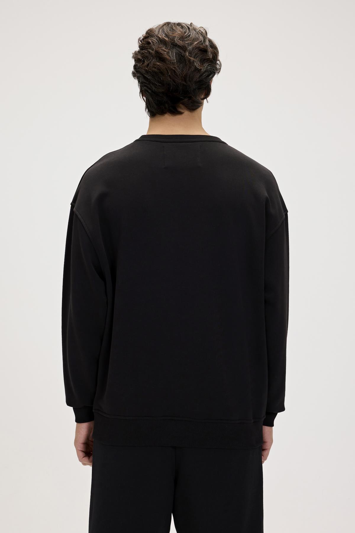 Javed Siyah Erkek Baskılı Sweatshirt