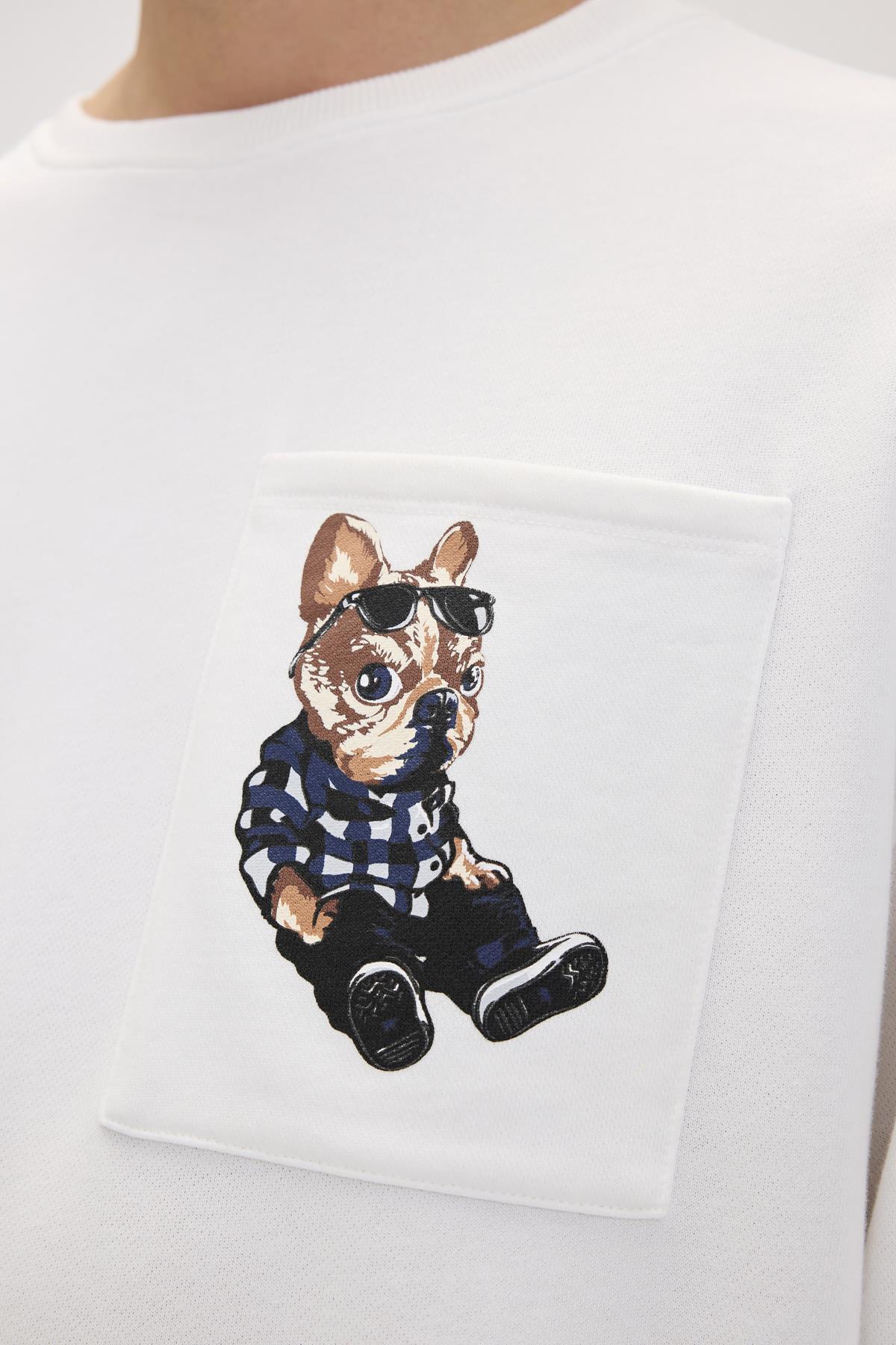 Javed Beyaz Erkek Baskılı Sweatshirt