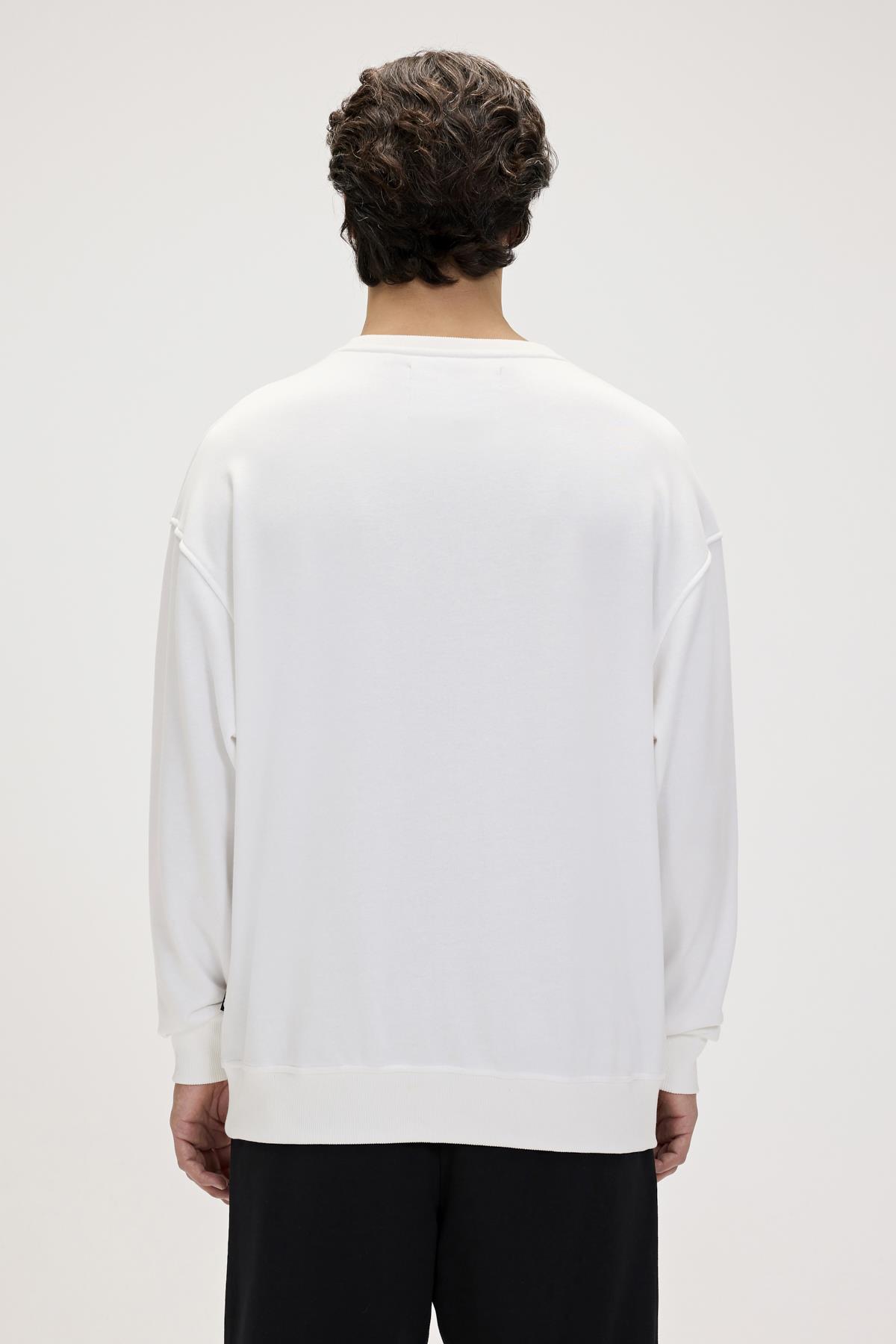 Javed Beyaz Erkek Baskılı Sweatshirt