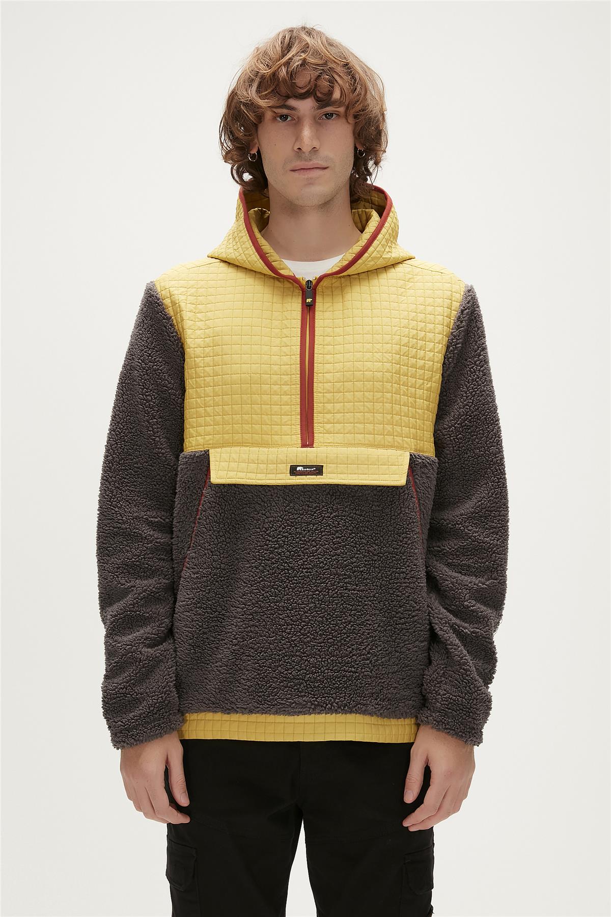 Leonard Plush Half-Zip Antrasit Peluş  Erkek Kapüşonlu Sweatshirt