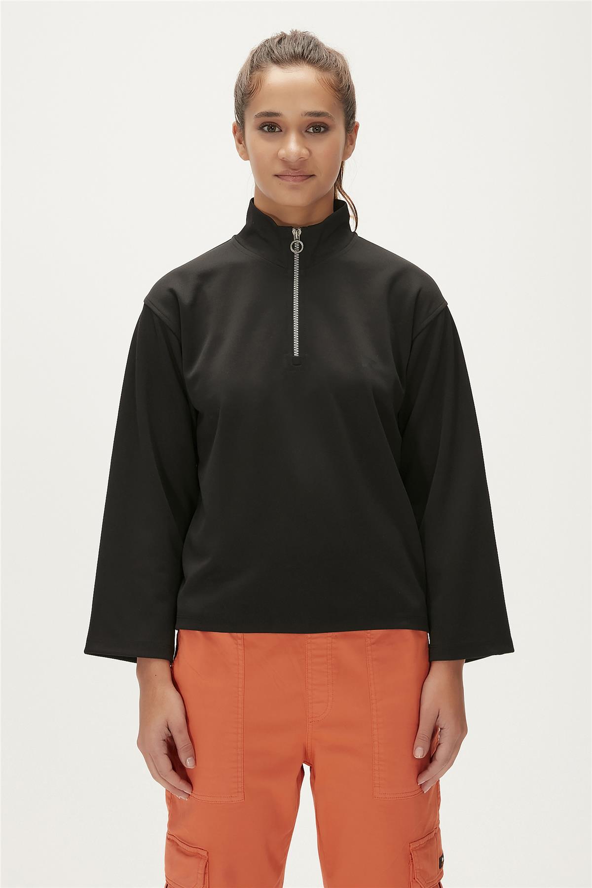 Lexi Black Womens Half-Zip Sweatshirt