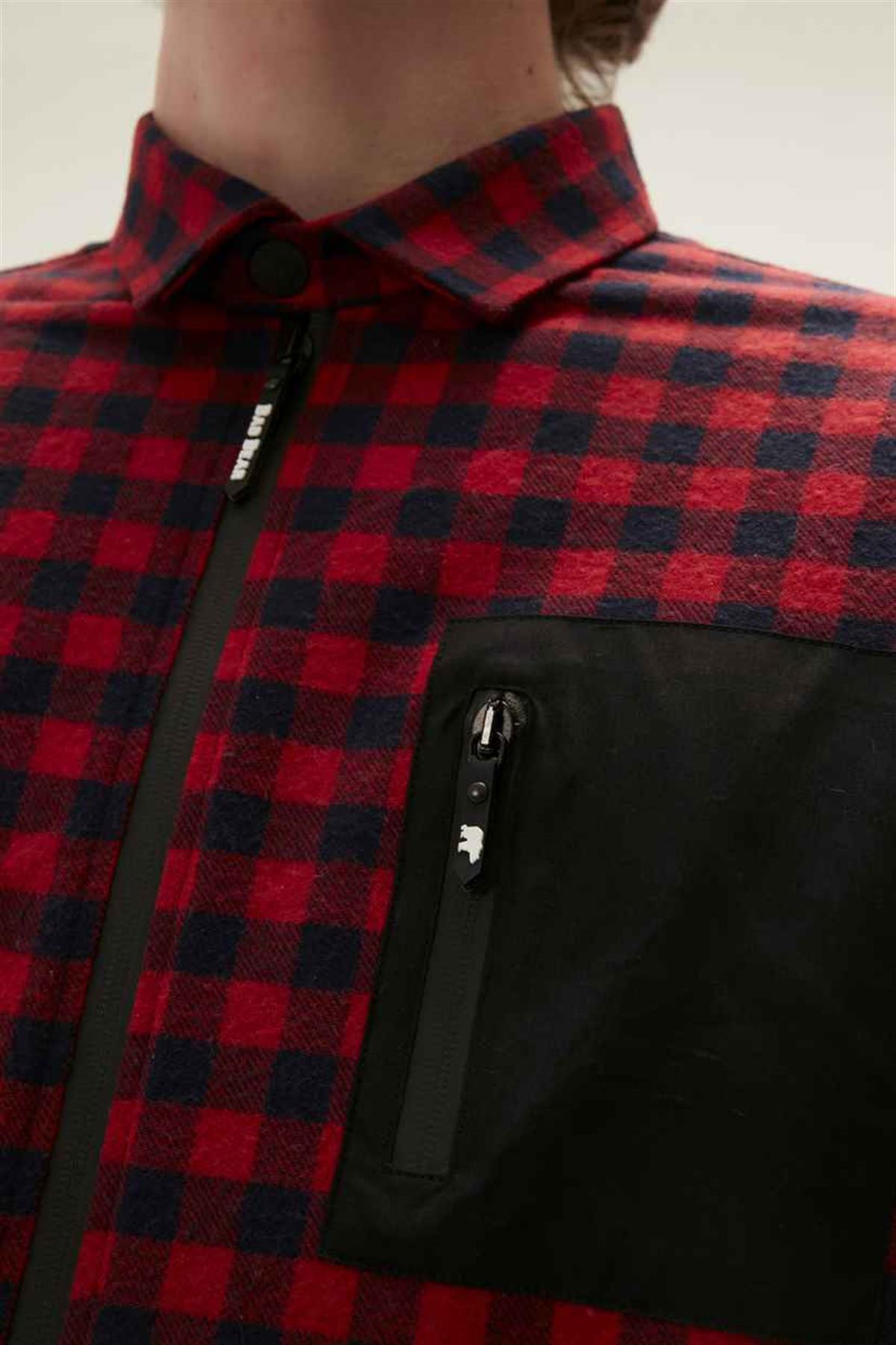 Liam Shirt Crimson Red Kırmızı Kareli Fermuarlı Erkek Gömlek