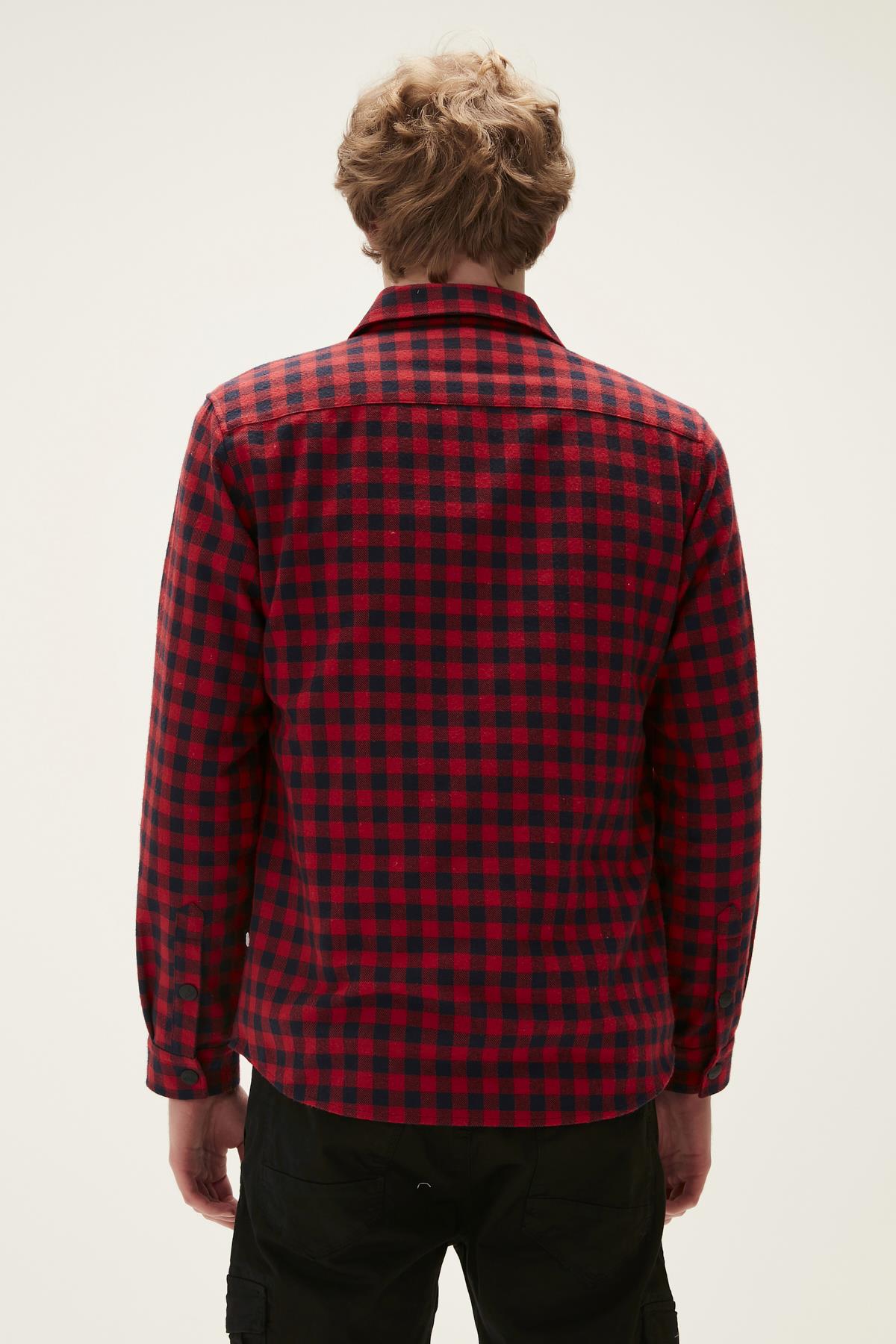 Liam Shirt Crimson Red Kırmızı Kareli Fermuarlı Erkek Gömlek