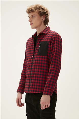 Liam Shirt Crimson Red Kırmızı Kareli Fermuarlı Erkek Gömlek