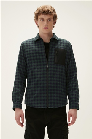 Liam Shirt Forest Yeşil Kareli Fermuarlı Erkek Gömlek