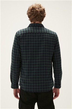 Liam Shirt Forest Yeşil Kareli Fermuarlı Erkek Gömlek
