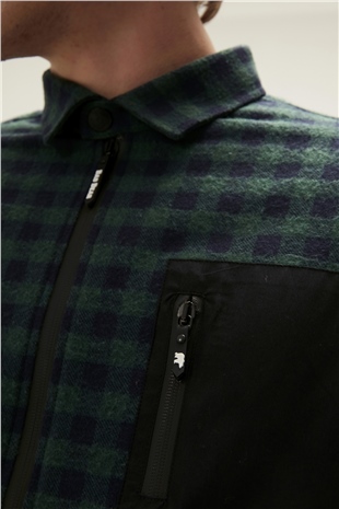 Liam Shirt Forest Yeşil Kareli Fermuarlı Erkek Gömlek