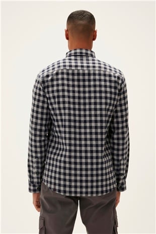 Liam Shirt Lacivert Kareli Fermuarlı Erkek Gömlek