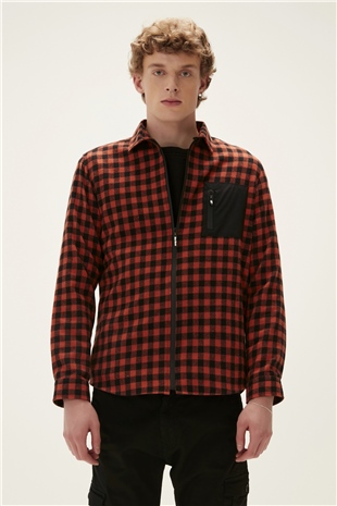 Liam Shirt Turuncu Kareli Fermuarlı Erkek Gömlek