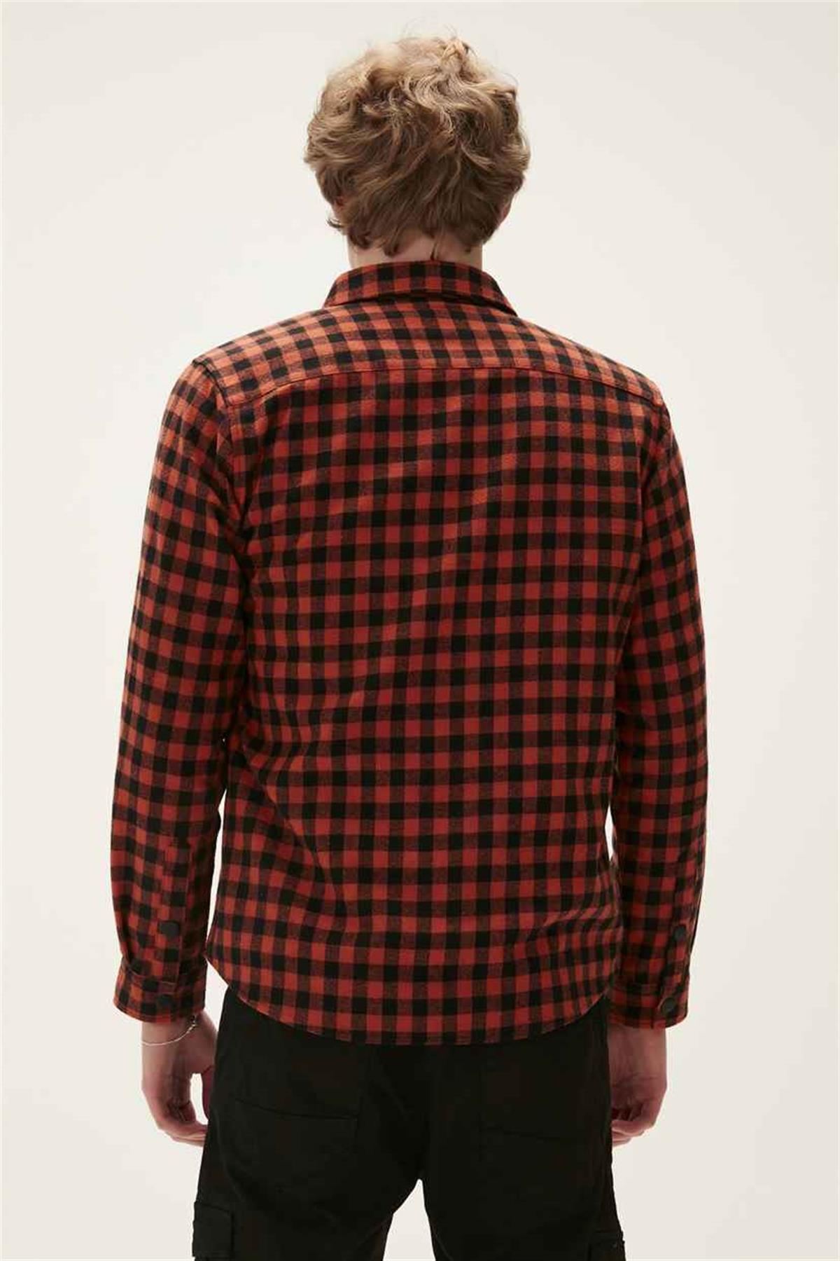 Liam Shirt Turuncu Kareli Fermuarlı Erkek Gömlek