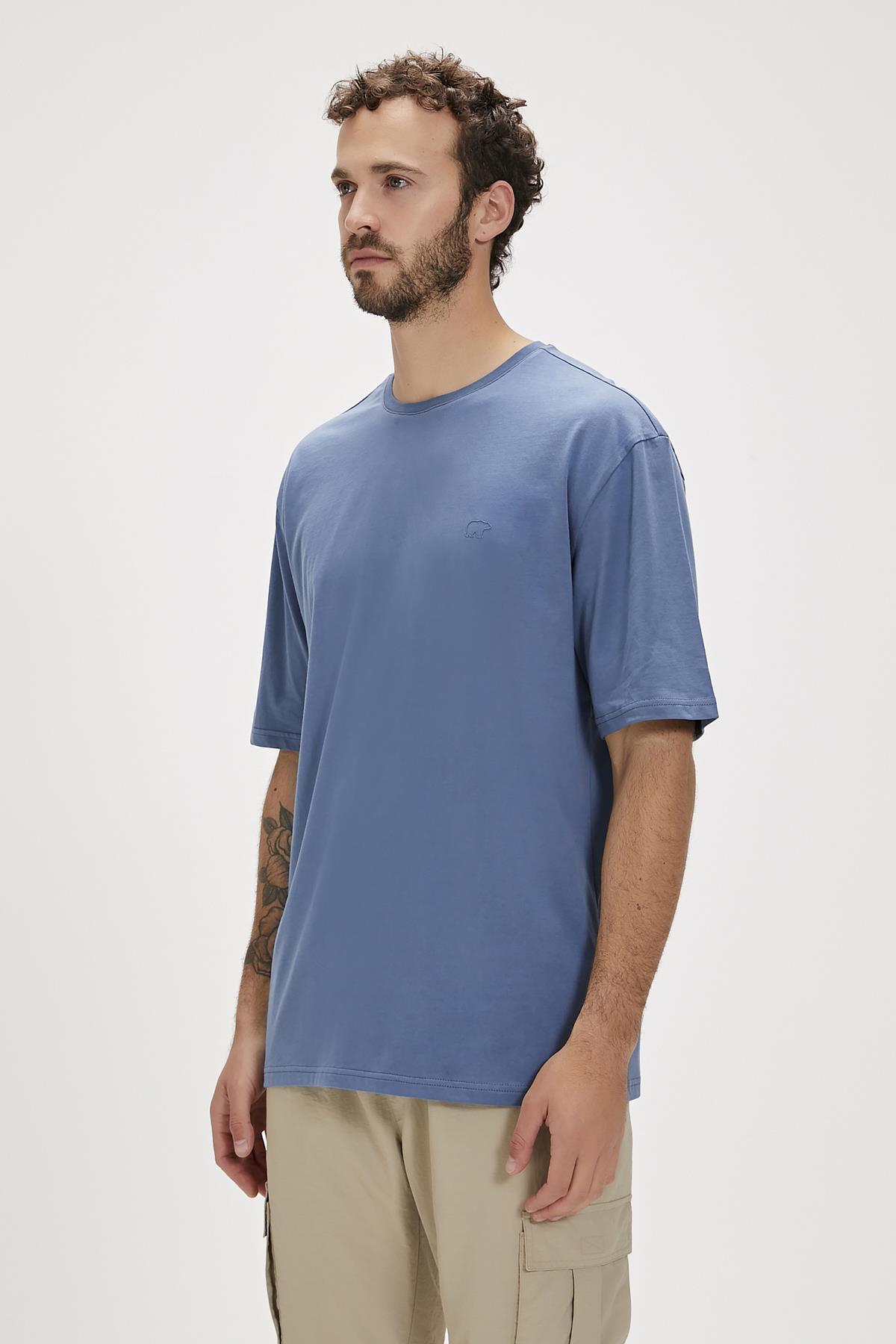 Liber Element Mavi Logo Baskılı Basic Erkek Tişört