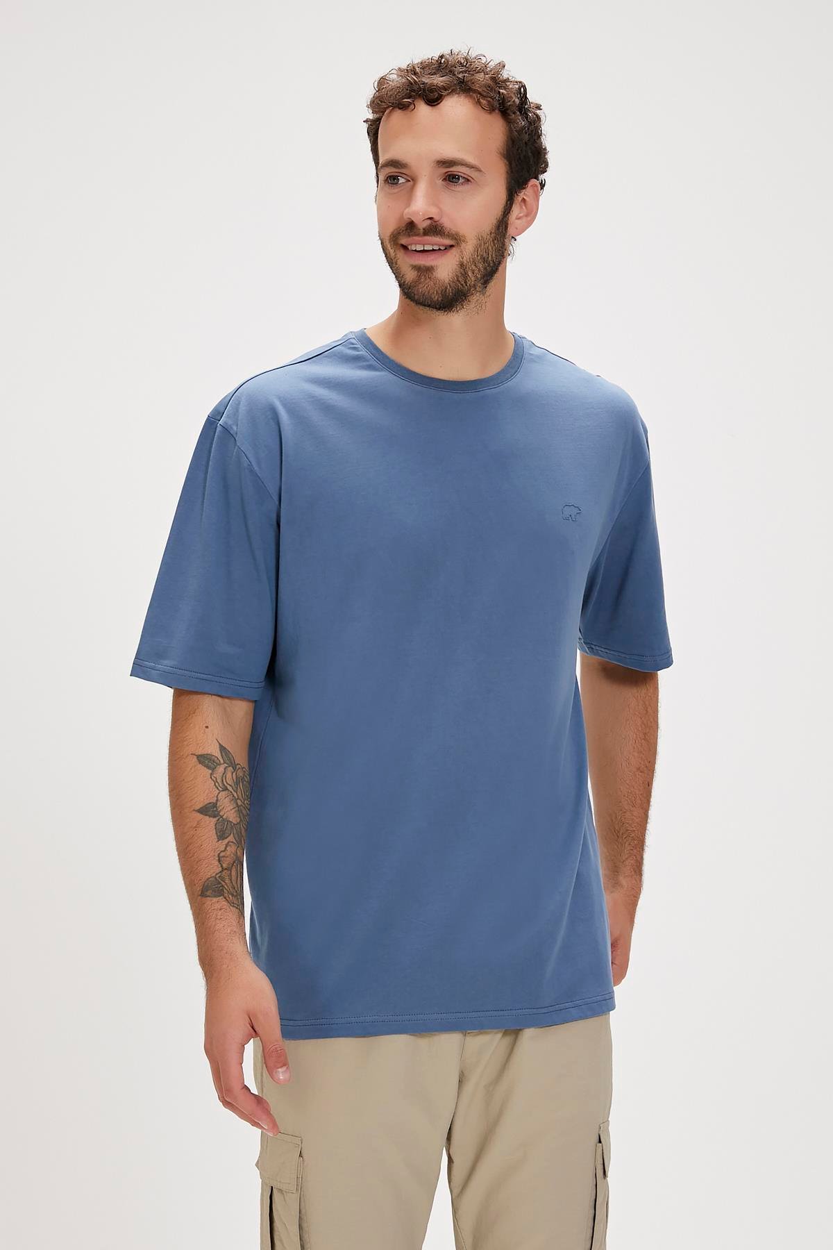 Liber Element Mavi Logo Baskılı Basic Erkek Tişört