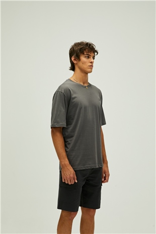 Liber Oversize T-Shirt Koyu Gri Basic Erkek Tişört 