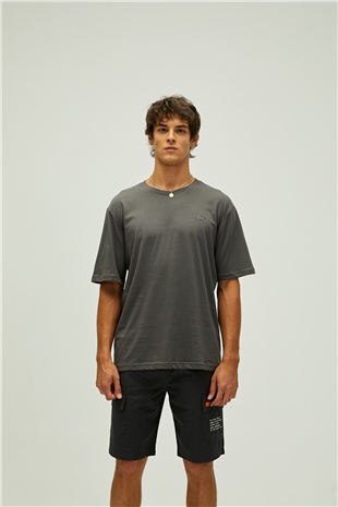 Liber Oversize T-Shirt Koyu Gri Basic Erkek Tişört 