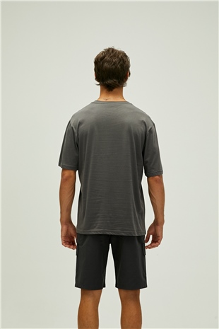 Liber Oversize T-Shirt Koyu Gri Basic Erkek Tişört 