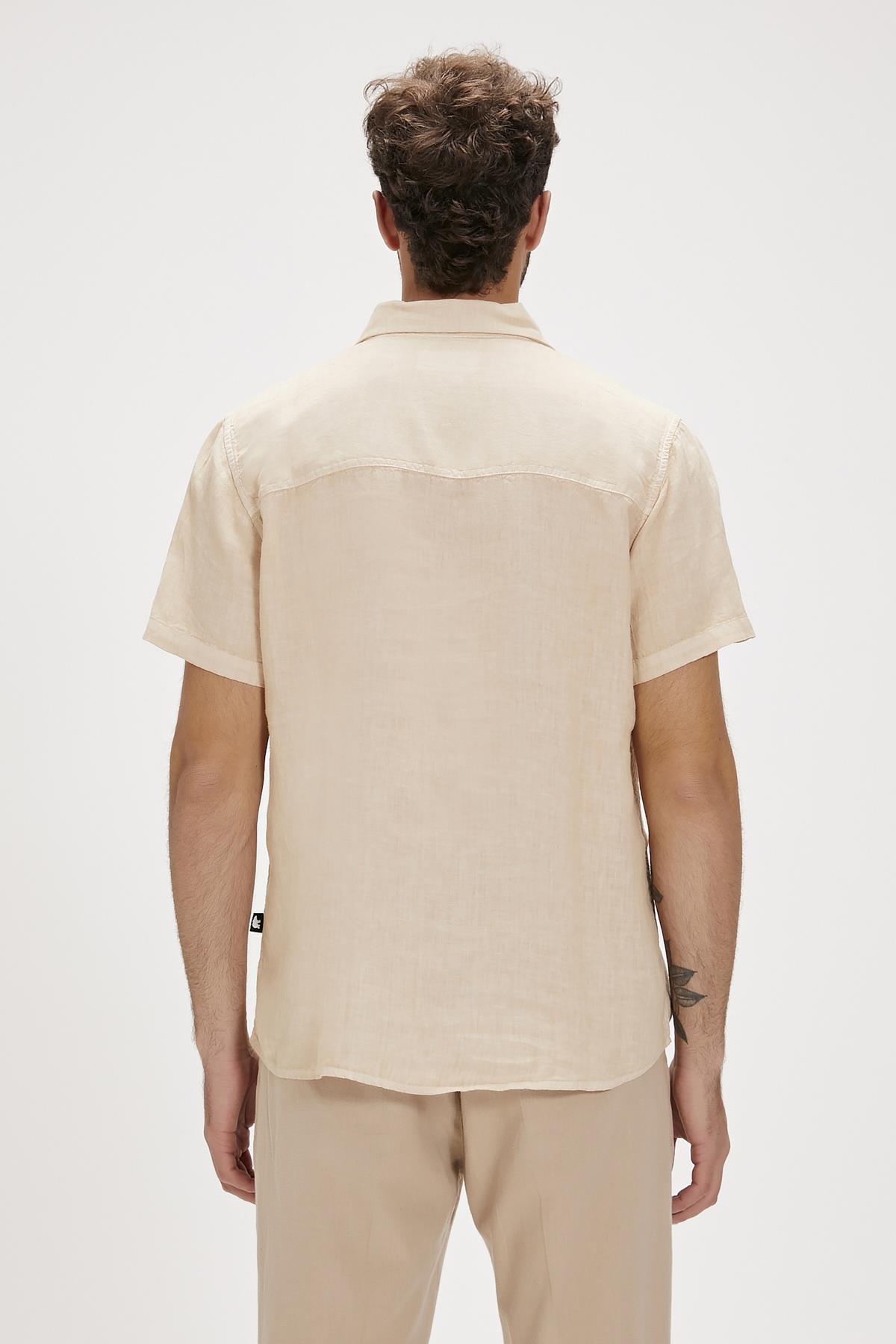 Lyne Bej Kısa Kollu Erkek Gömlek