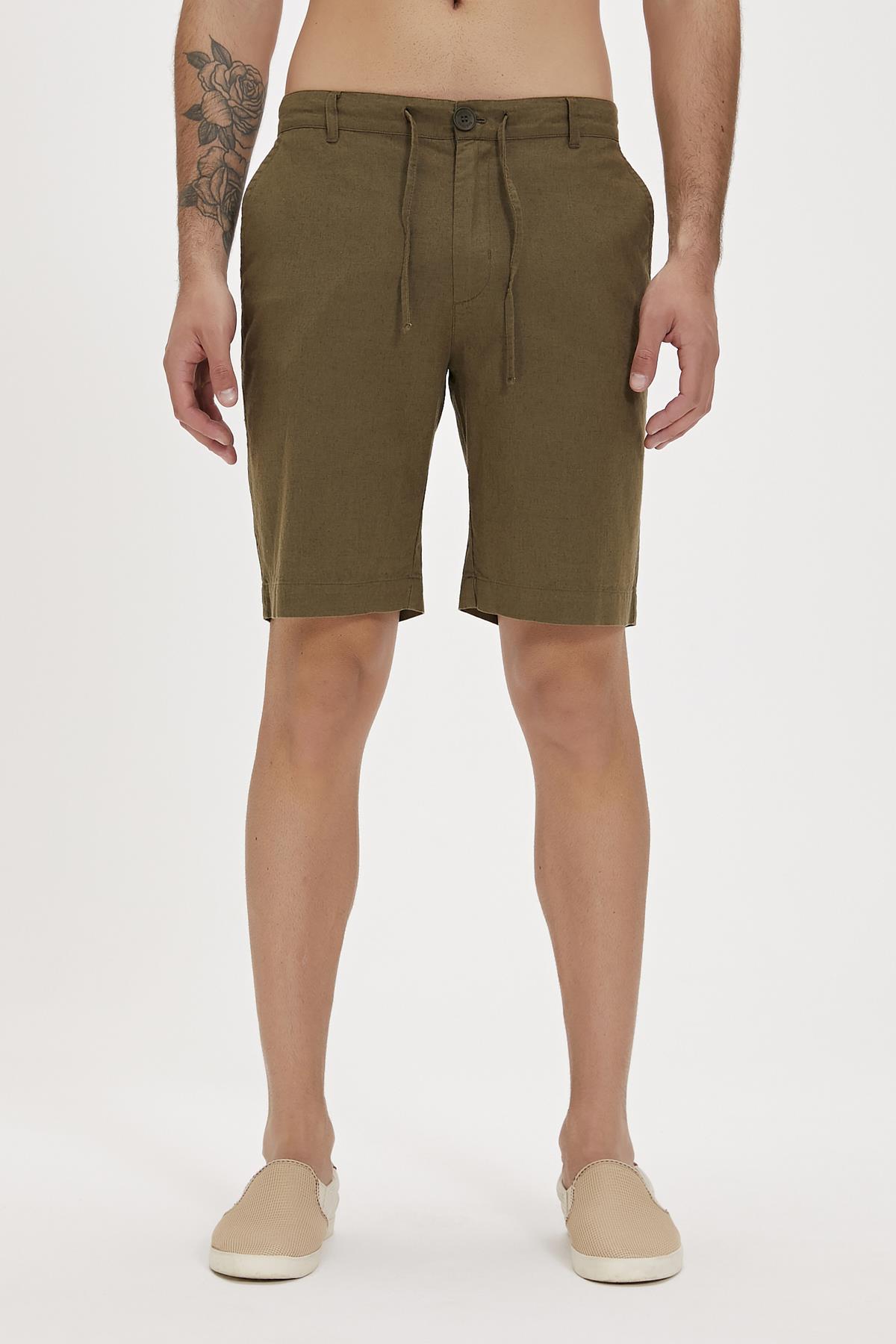 Lyne Haki Yandan Cepli Erkek Şort