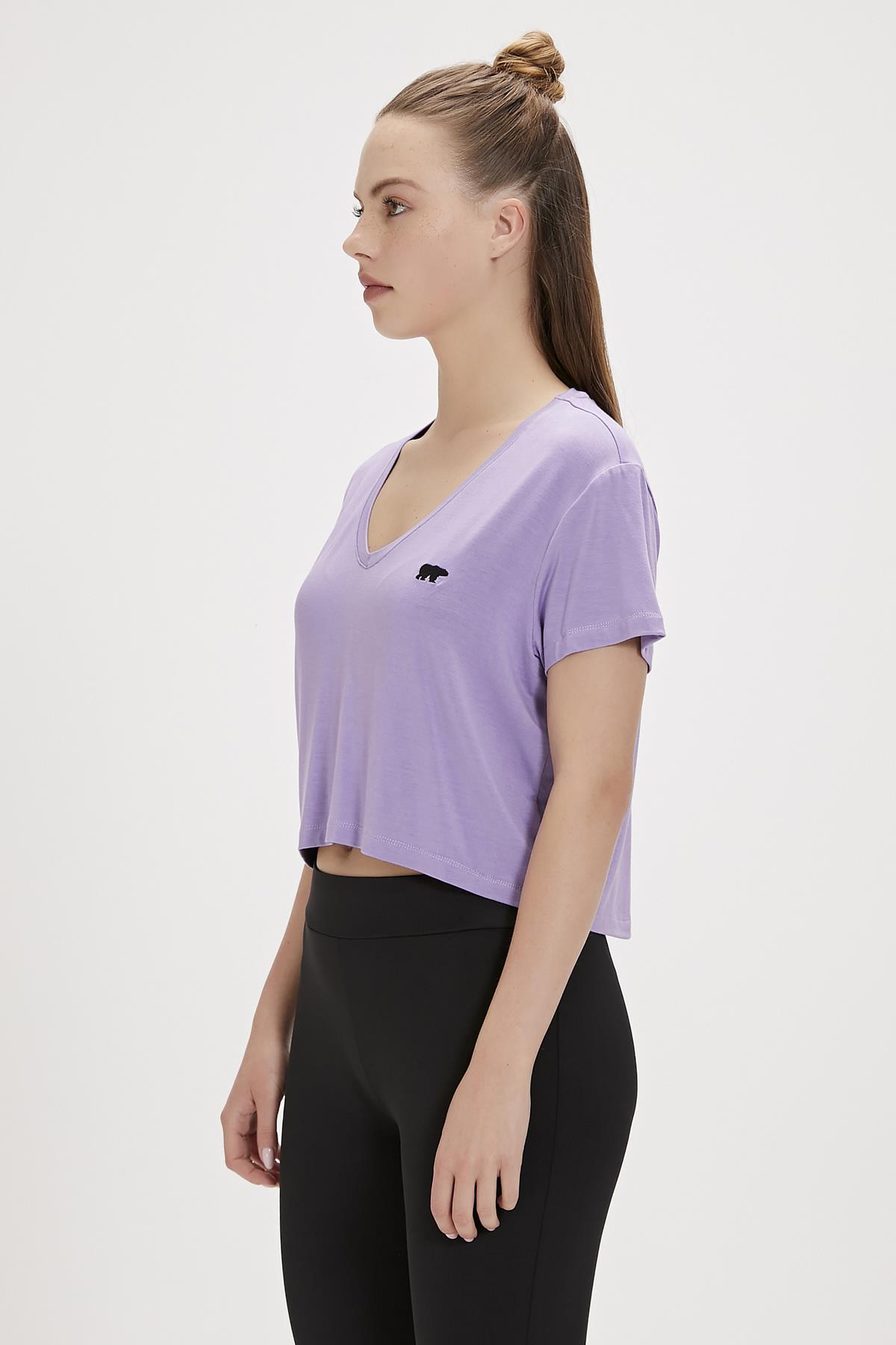 Menas Mor V Yaka Kadın Tişört