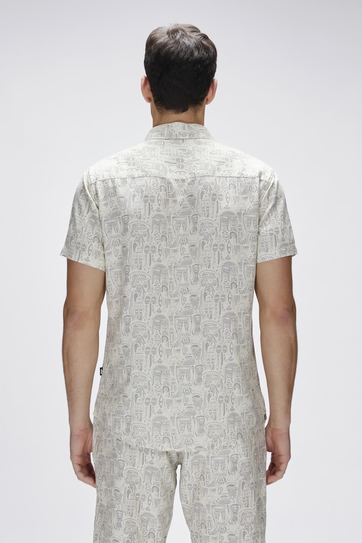 Merle Beyaz Kısa Kollu Baskılı Erkek Gömlek