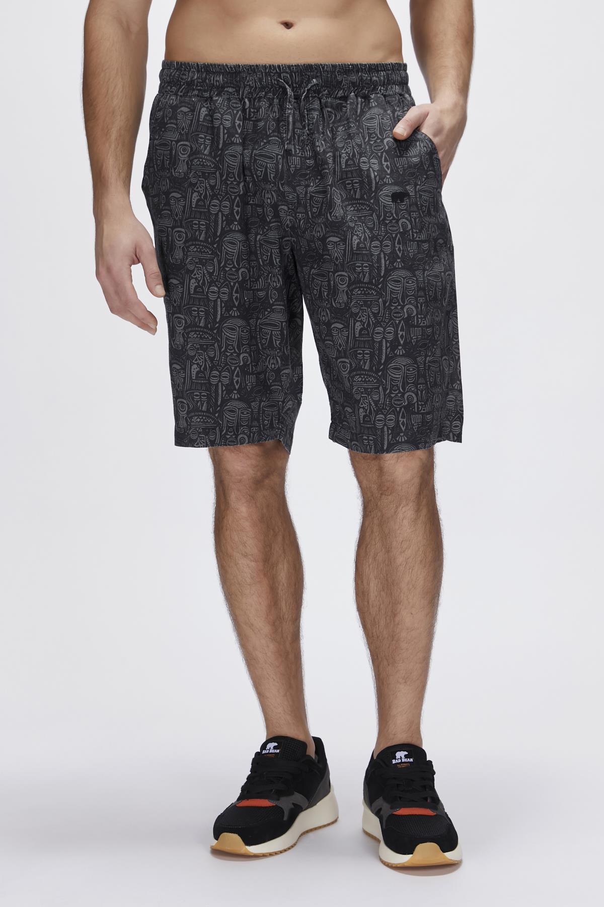 Merle Siyah Baskılı Erkek Şort