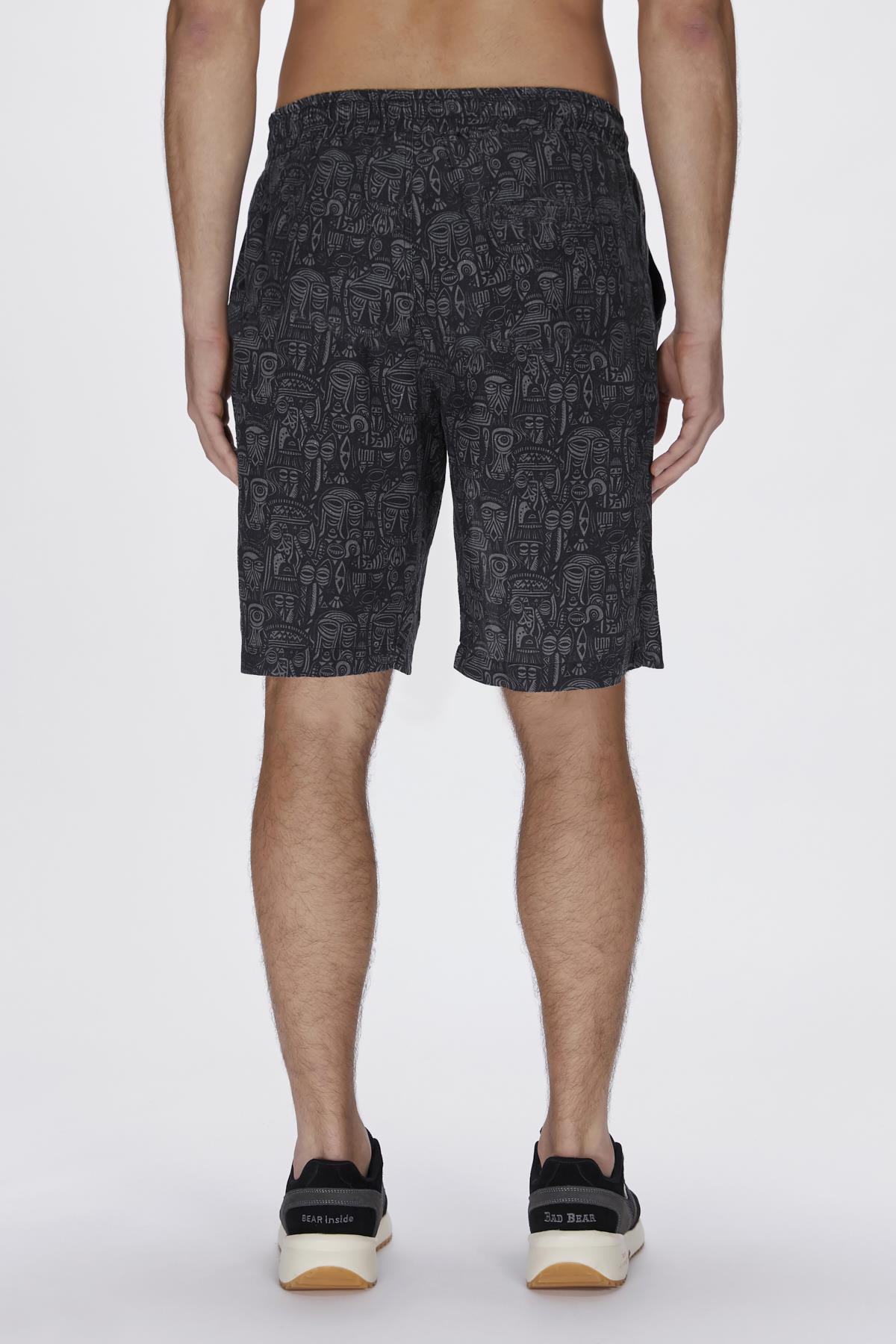 Merle Siyah Baskılı Erkek Şort