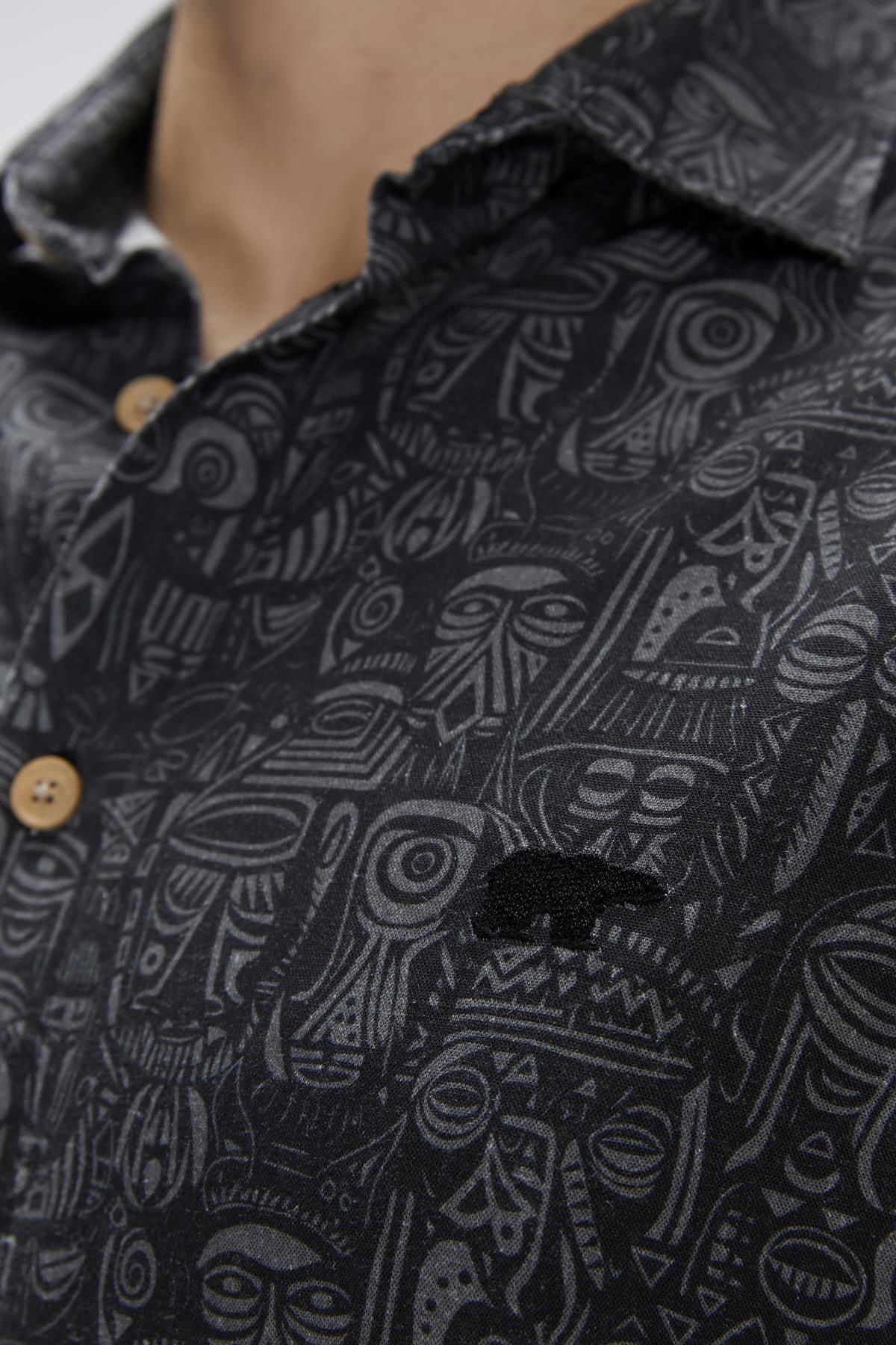 Merle Siyah Kısa Kollu Baskılı Erkek Gömlek