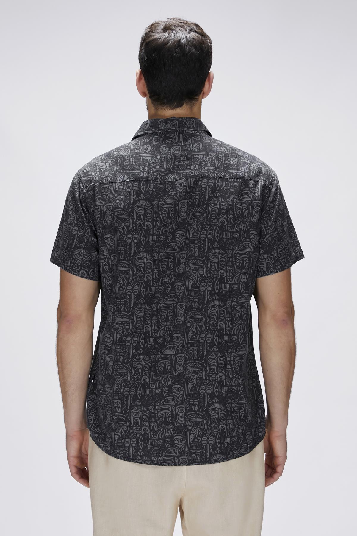 Merle Siyah Kısa Kollu Baskılı Erkek Gömlek