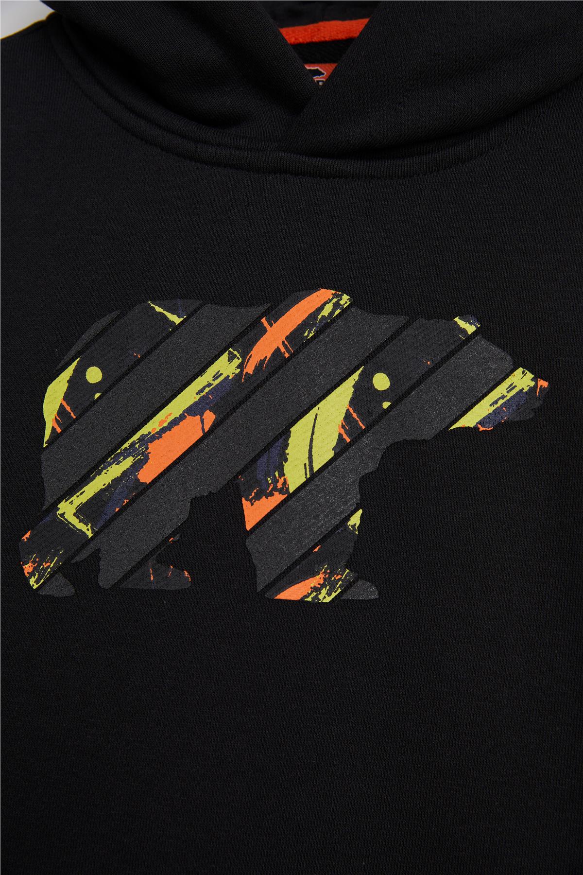 Mono Siyah Çocuk Kapüşonlu Sweatshirt