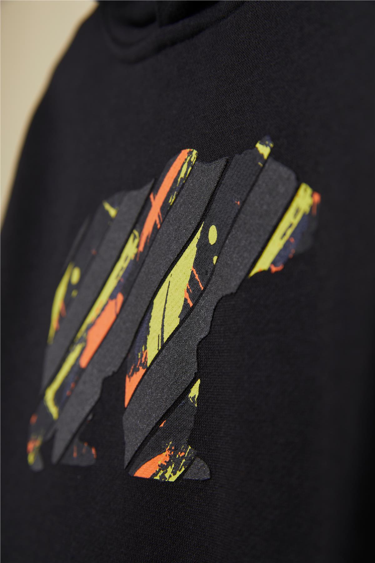 Mono Siyah Çocuk Kapüşonlu Sweatshirt