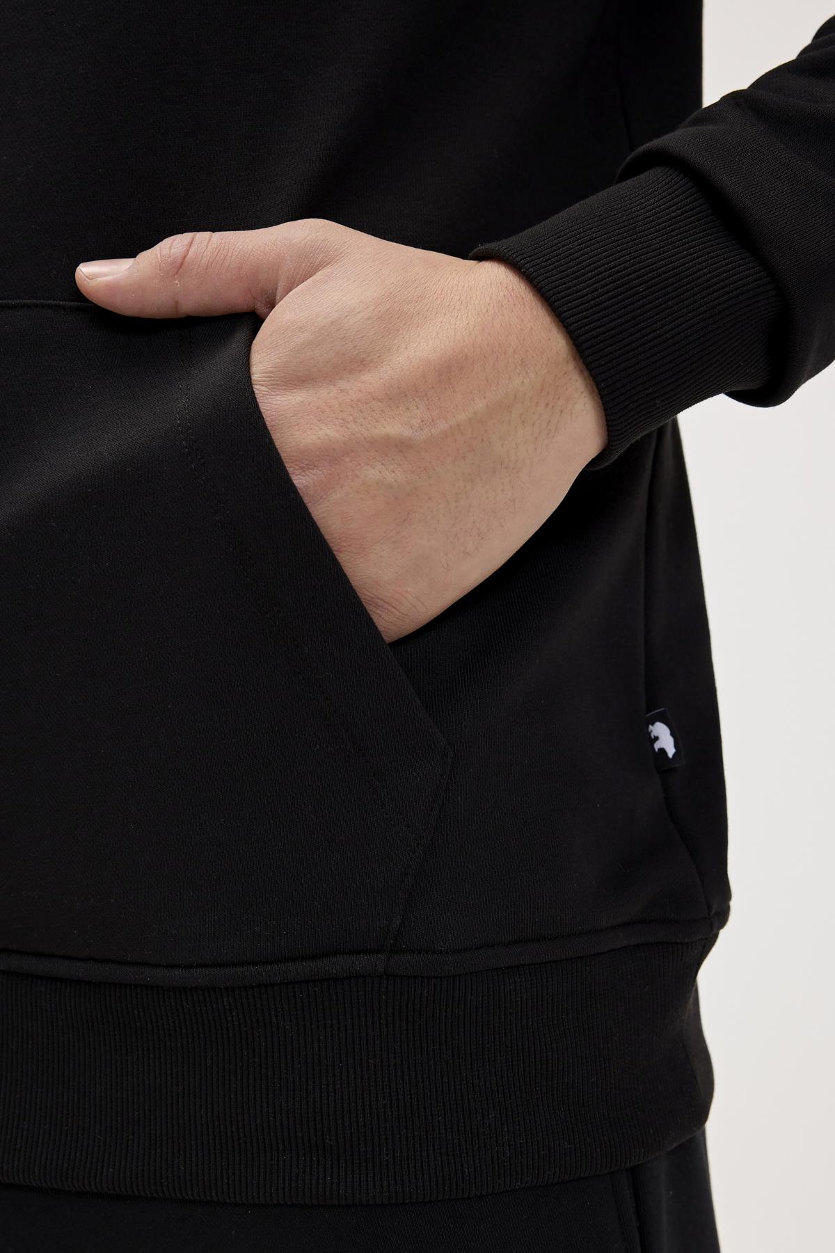 Mono Siyah Erkek Kapüşonlu Sweatshirt