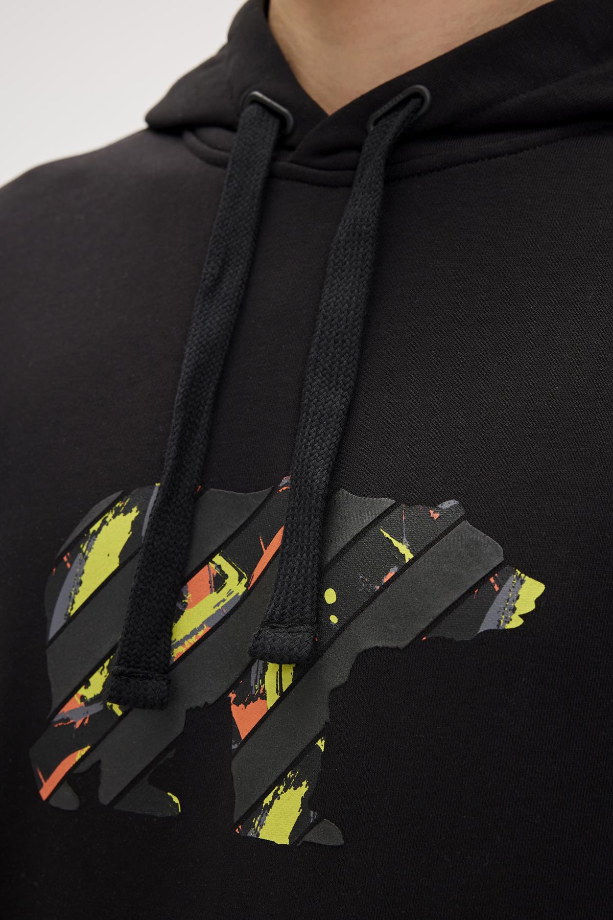 Mono Siyah Erkek Kapüşonlu Sweatshirt