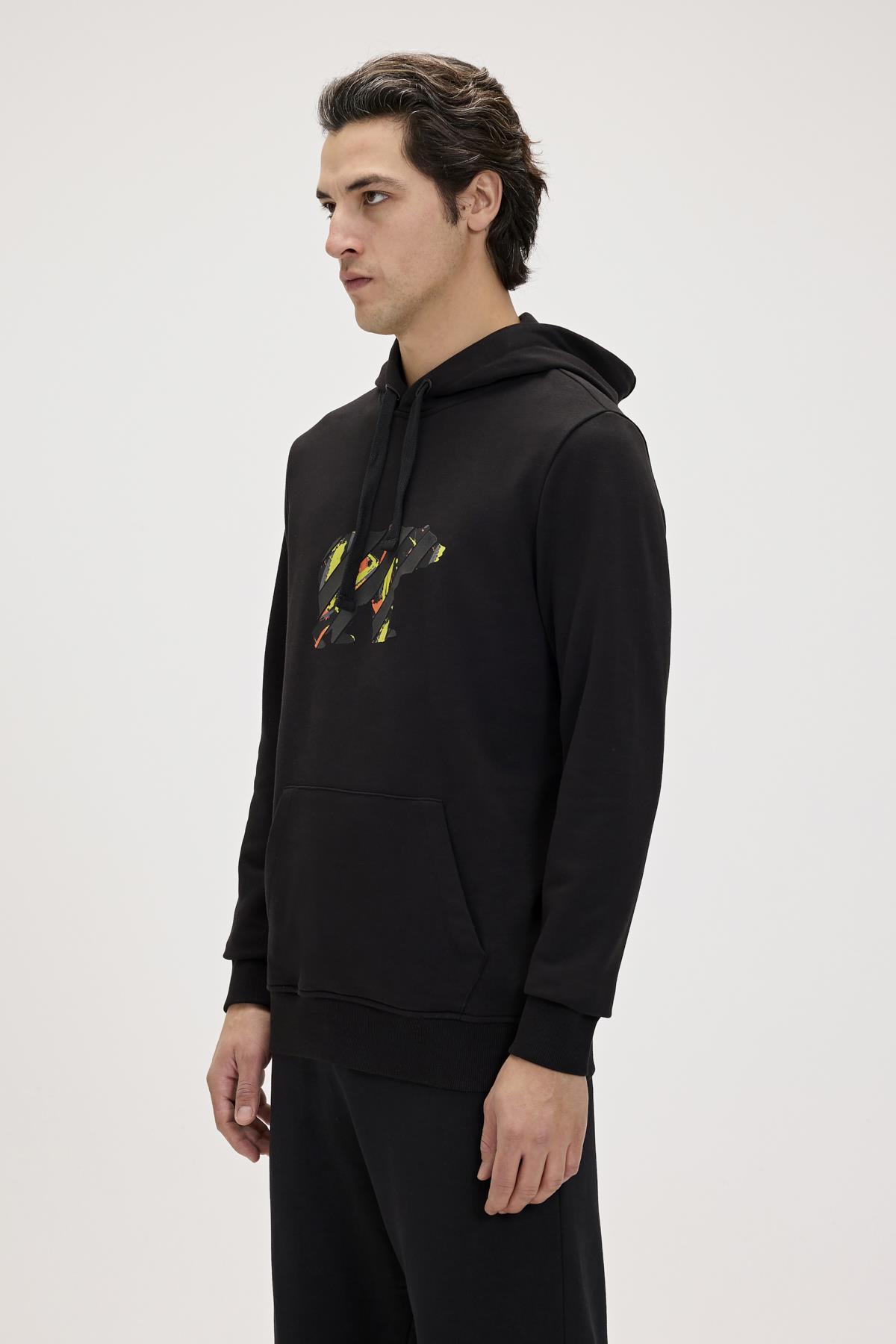 Mono Siyah Erkek Kapüşonlu Sweatshirt