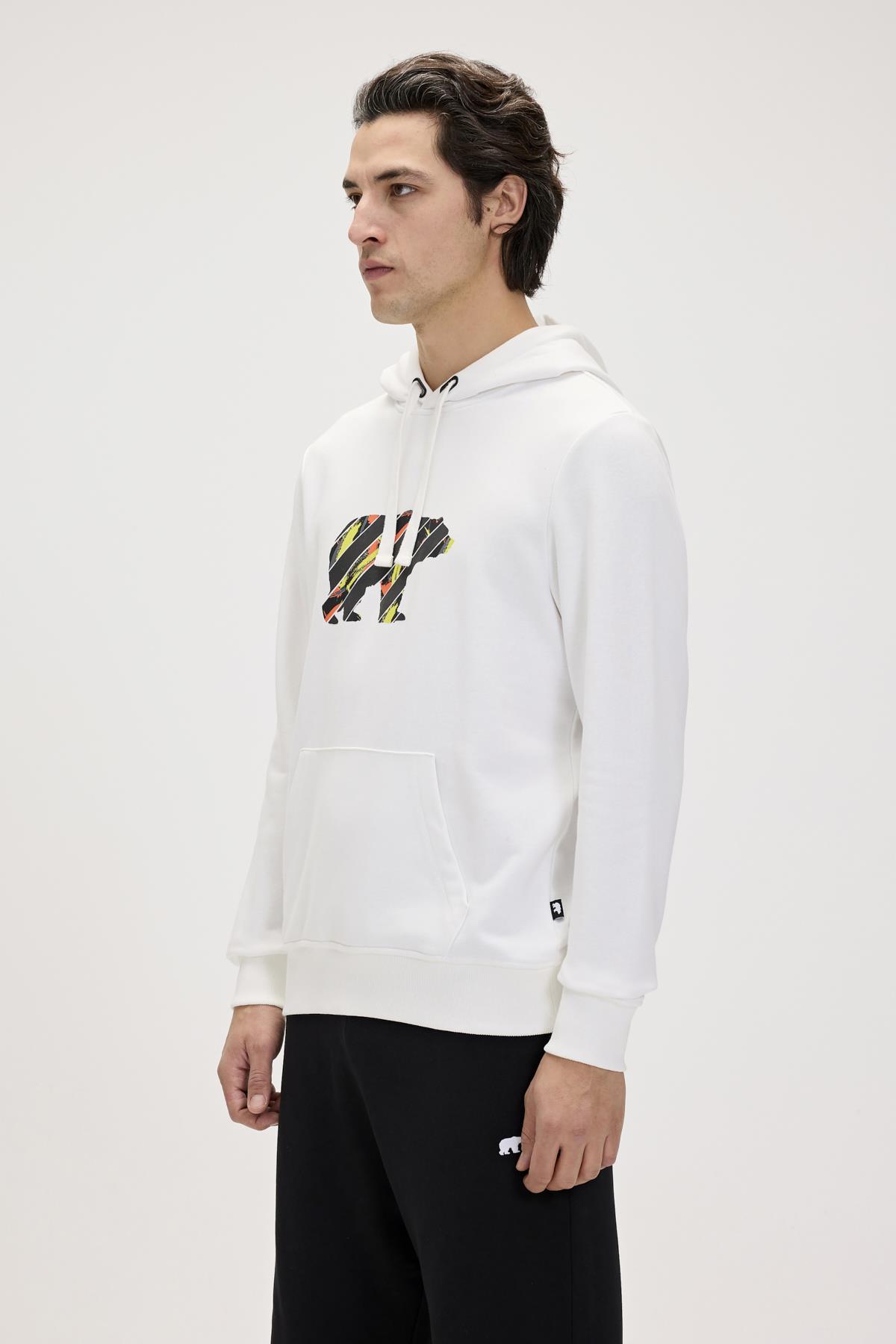 Mono Beyaz Erkek Kapüşonlu Sweatshirt