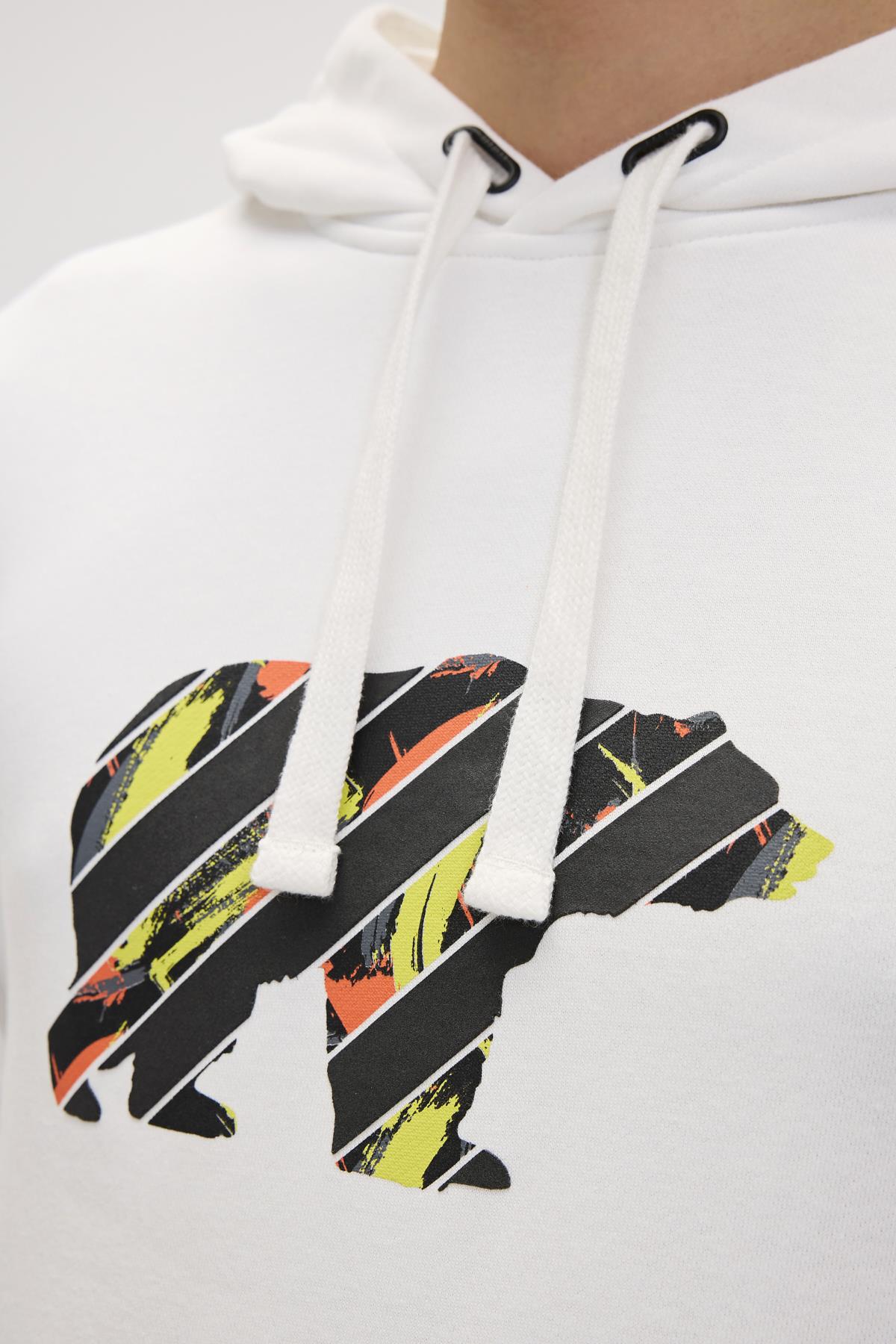 Mono Beyaz Erkek Kapüşonlu Sweatshirt