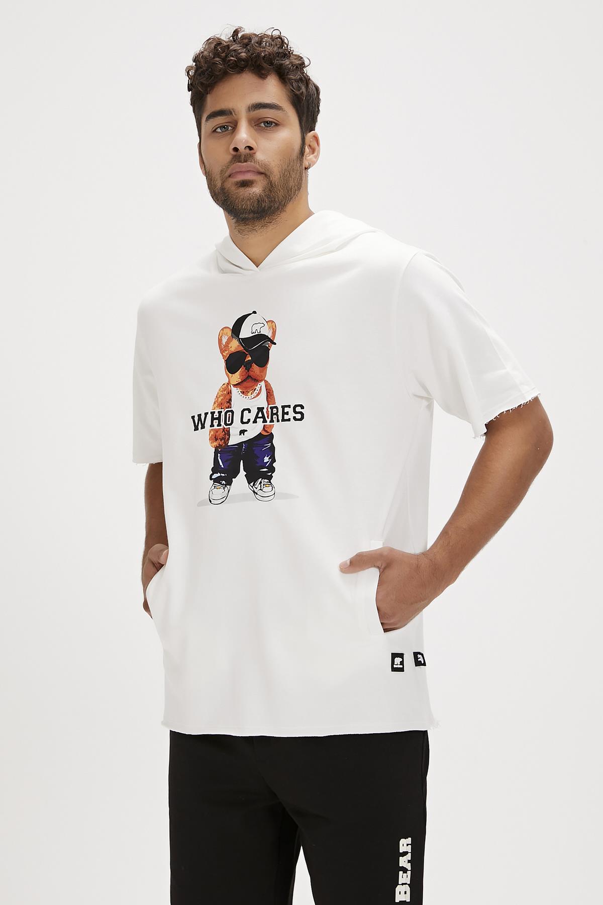 Mood Beyaz Erkek Baskılı Hoodie Sweatshirt